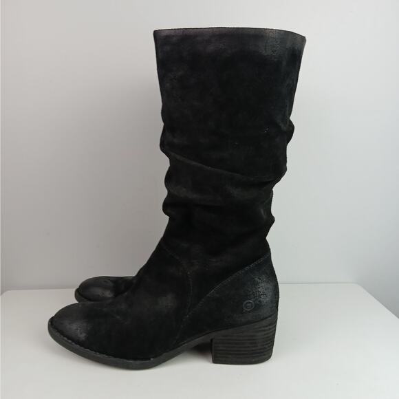 Born SZ 10M Doyle Black Suede Leather Distressed Slouch Boots - Picture 4 of 7